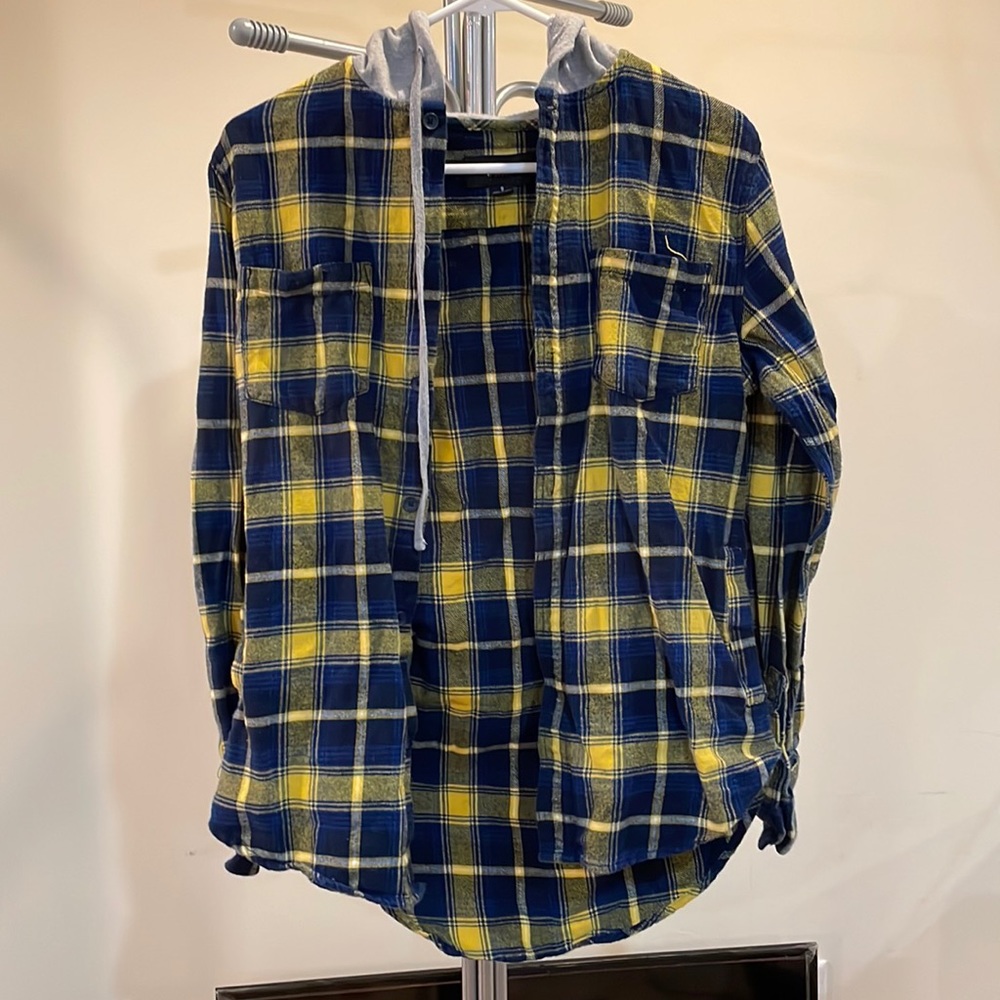 Pacsun Blue/Yellow Flannel with Hood